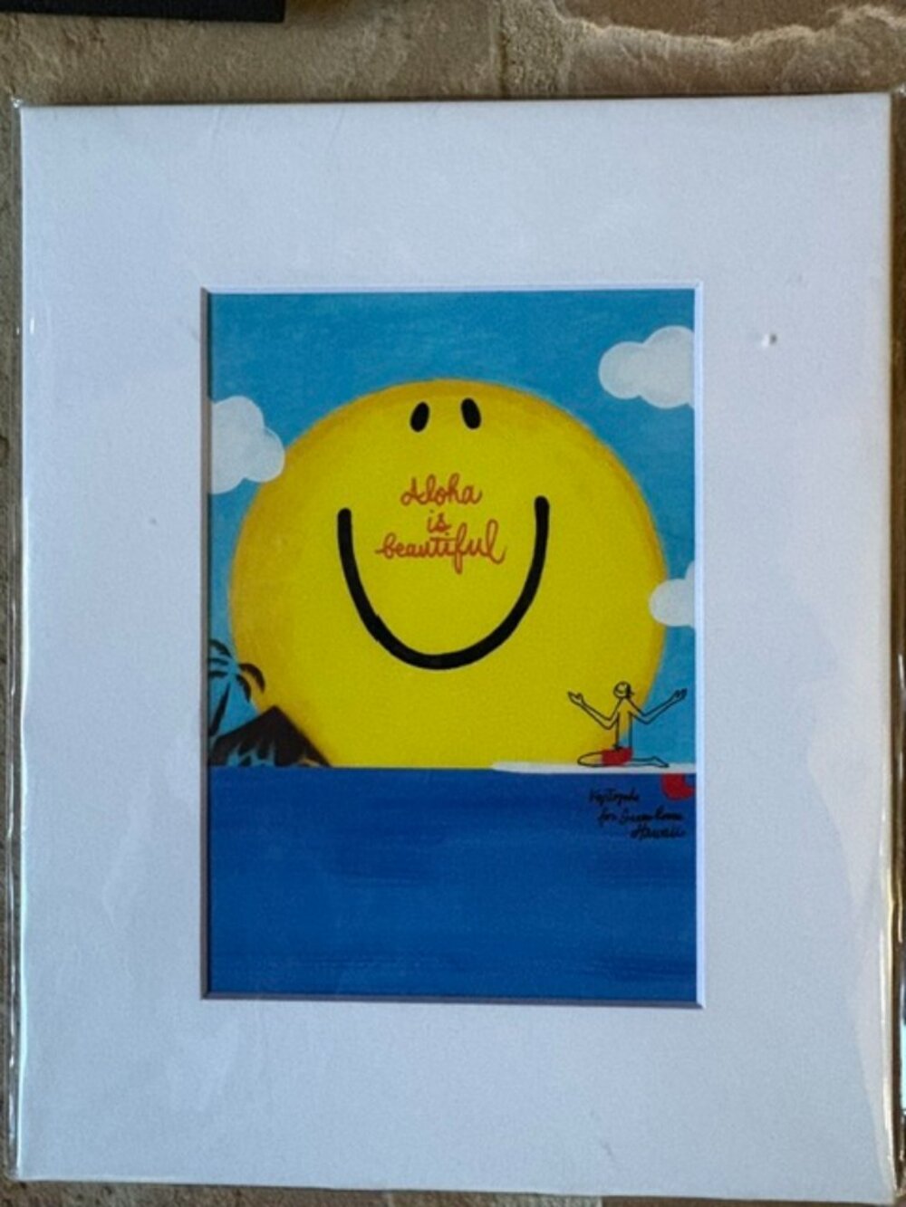 New Koji Toyoda Aloha is Beautiful Art Print Surfer Matted 8 x 10 inches Hawaii